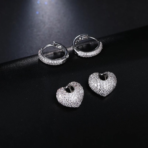 Gold Plated CZ Diamond Heart Earrings - Picture 6 of 6
